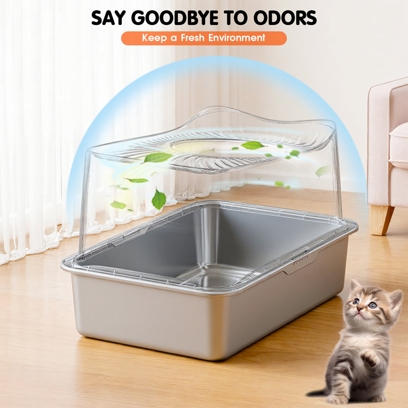 Advwin Stainless Steel Cat Litter Box Large Top Entry
