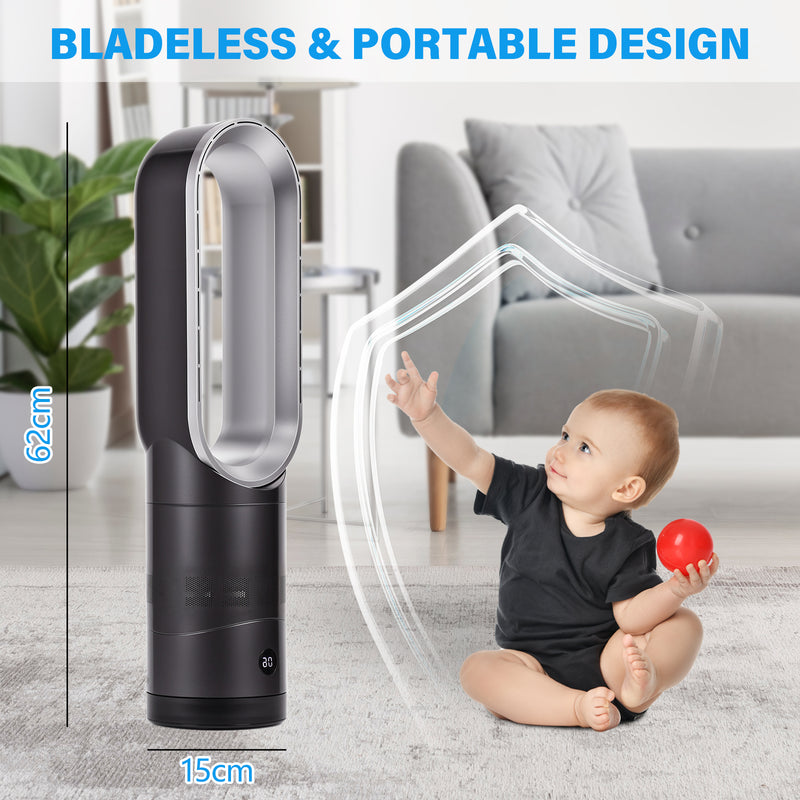 Advwin Bladeless Tower Fan Portable Electric Fan Black