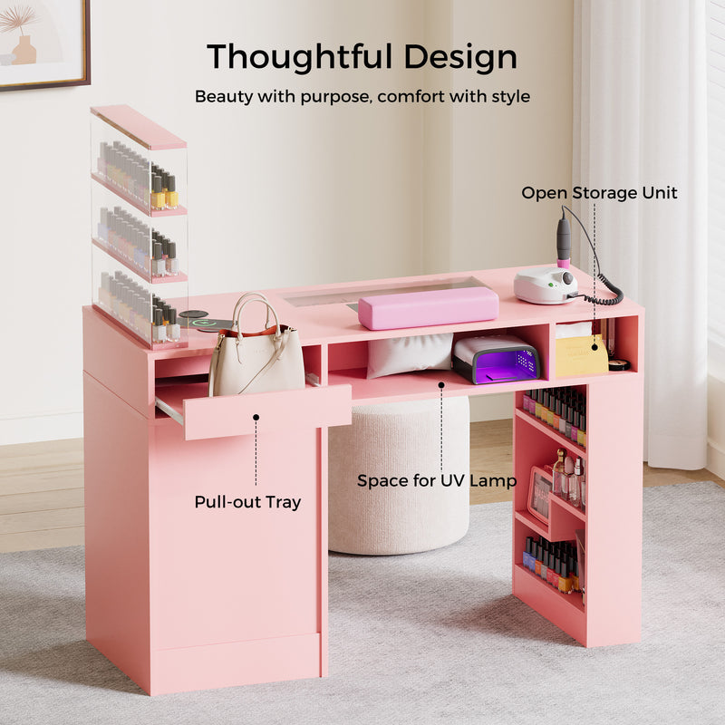 Advwin Manicure Table w/Glass Top Drawer Dust Collector