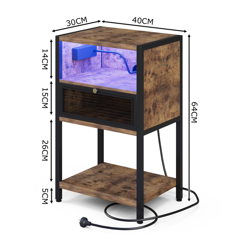 Advwin LED Bedside Table with Charging Station Set of 2