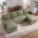 Advwin 253cm U Shaped Chenille Sectional Sofa w/ Pull Out Bed