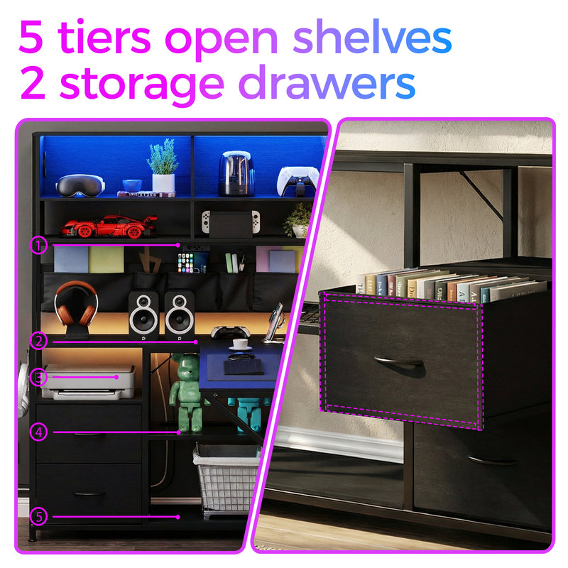 Advwin L Shaped Gaming Desk with LED Lights 130cm