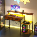 Advwin Gaming Desk with LED Lights Printer Storage Shelf