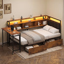 Advwin Single Corner Bed Frame with Foldable Desk