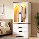 Advwin LED Wardrobe Cabinet w/ Glass Doors & Hanging Rail