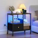 Advwin LED Side Table w/ Power Outlets & Wheels