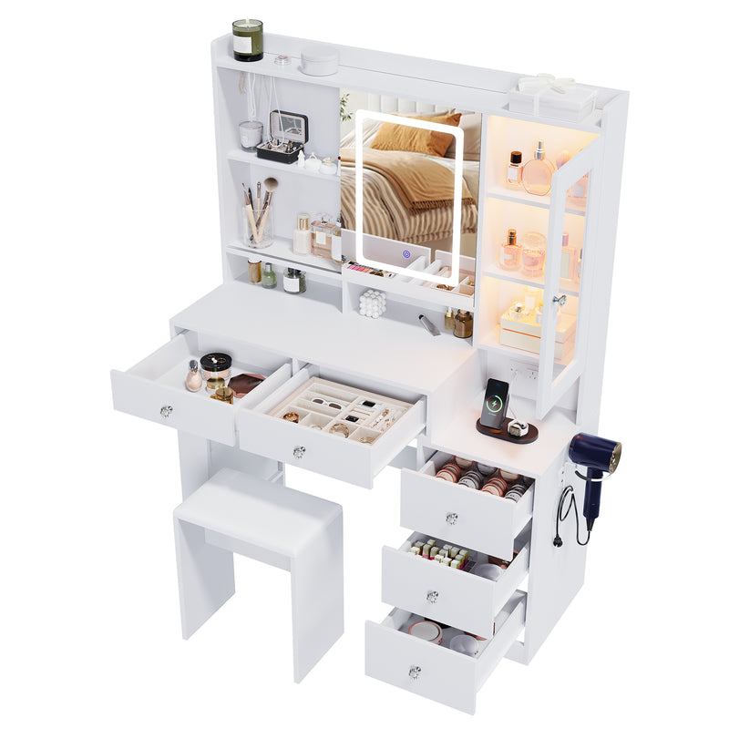 Advwin Dressing Table Vanity Desk w/ Mirror RGB Cabinet
