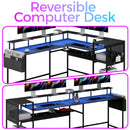 Advwin 150cm L Shaped Computer Desk w/ LED Lights