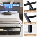 Advwin Bed Frame with RGB LED and Charging Station Grey