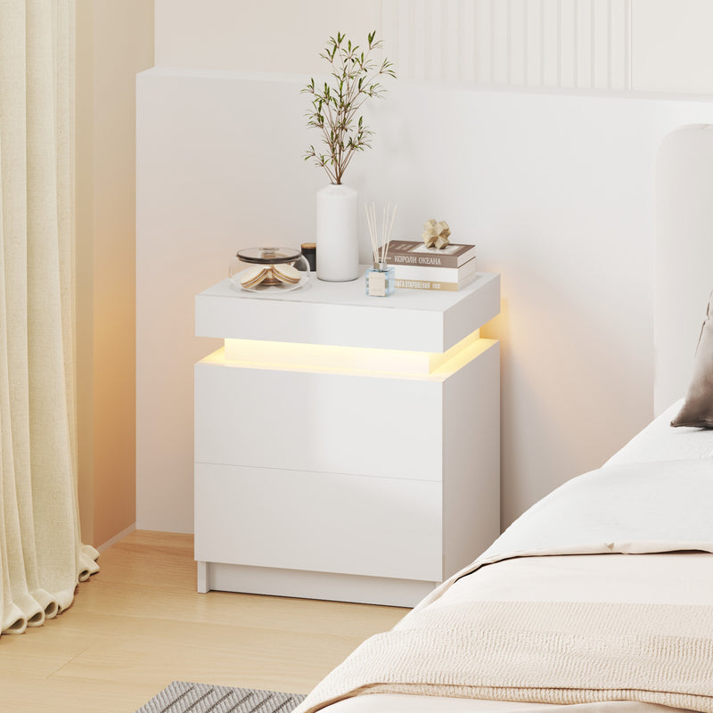 Advwin Bedside Table 2 Drawers With Nightstand LED