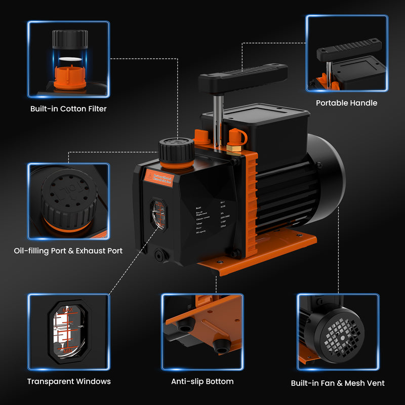 Advwin Vacuum Pump Set 3CFM 1/4 HP Single Stage