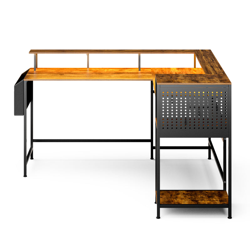 Advwin 150cm L Shaped Computer Desk w/ LED Lights