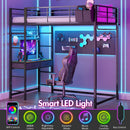 Advwin Loft Bed Frame with Desk & LED Lights
