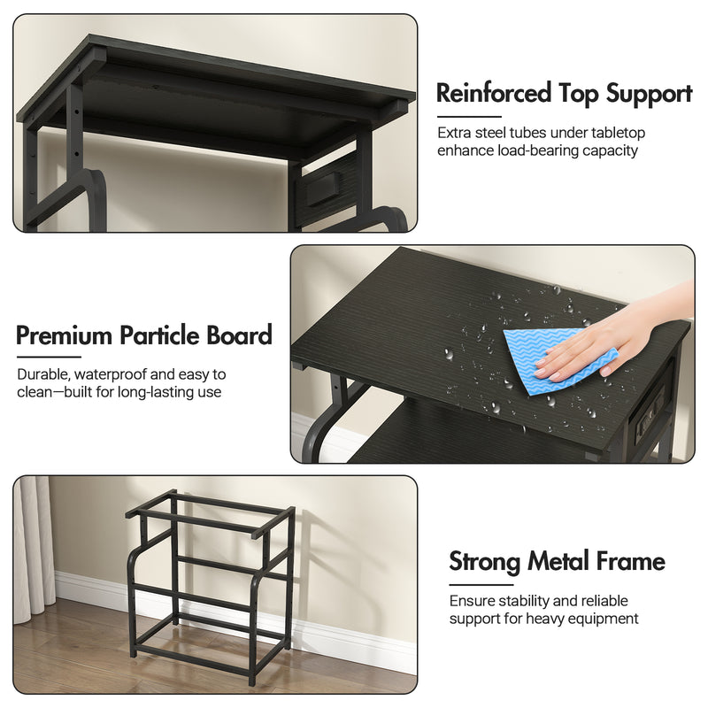 Advwin Large Mobile Printer Stand with Charging Station Black