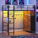 Advwin Metal Loft Bed Frame with LED & Desk