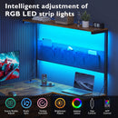 Advwin L Shaped Reversible Computer Desk with LED Lights