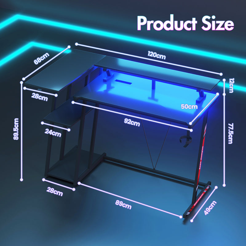 Advwin L Shaped Gaming Desk with LED Lights