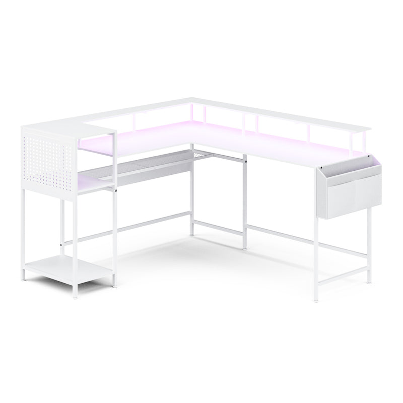 Advwin 150cm L Shaped Computer Desk w/ LED Lights