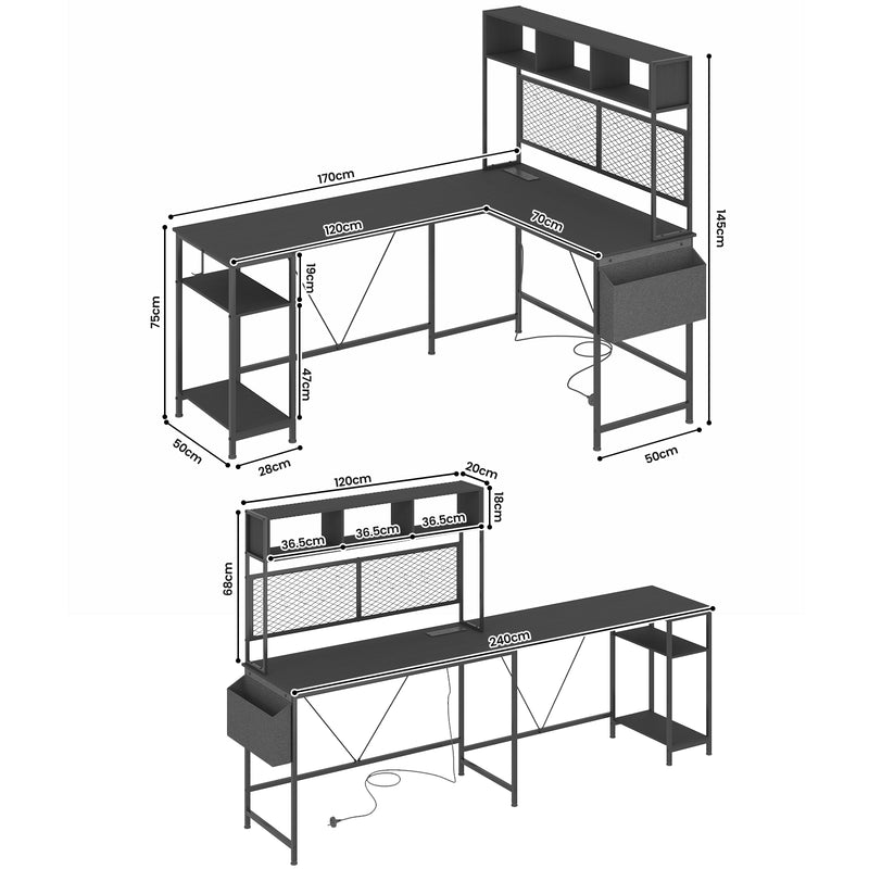 Advwin L Shaped Gaming Desk with LED Lights &  Storage Shelf