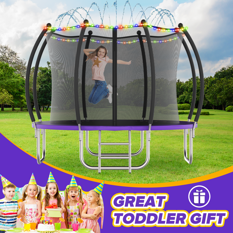 Advwin 10FT Outdoor Trampoline w/Sprinkler & LED Lights