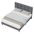 Advwin Linen Upholstered Bed Frame w/ Adjustable Headboard