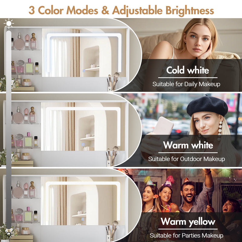 Advwin Corner Dressing Table with LED Mirror and Drawers