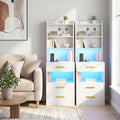 Advwin Set of 2 Tall Bedside Table with Charging Station