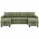 Advwin 253cm U Shaped Chenille Sectional Sofa w/ Pull Out Bed