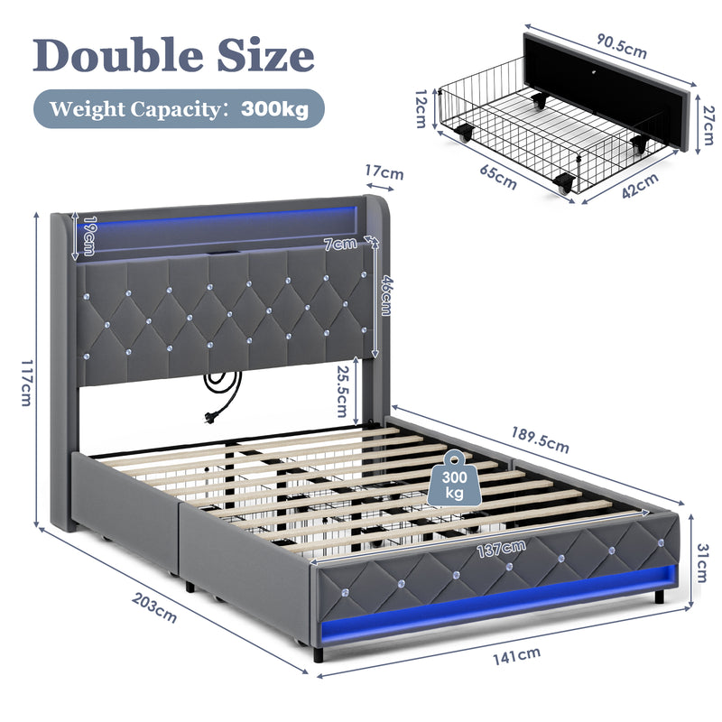 Advwin LED Bed Frame with Velvet Upholstered Headboard