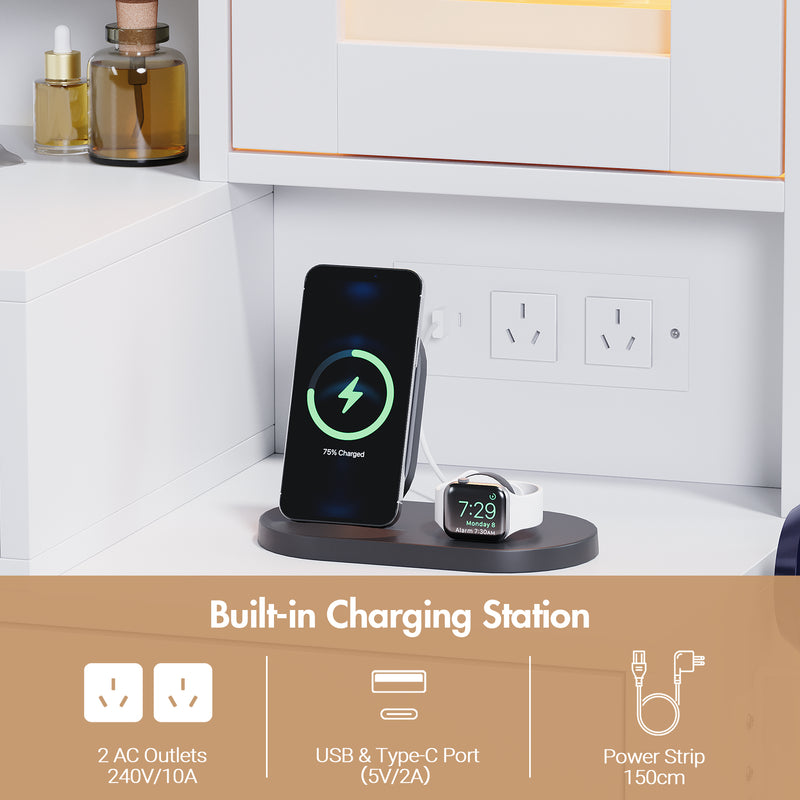 Advwin Dressing Table Vanity Desk w/ Mirror RGB Cabinet