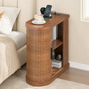 Advwin Narrow Side Table w/ Fluted Sliding Door & Storage