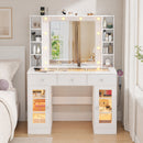 Advwin LED Dressing Table w/ Glass Top & Charging Station