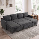 Advwin 253cm U Shaped Chenille Sectional Sofa w/ Pull Out Bed