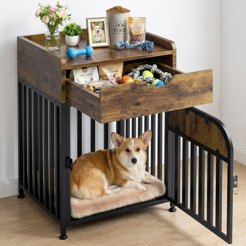 Advwin Small Dog Wooden Crate Furniture Drawer Pet Table