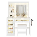 Advwin Dressing Table Stool Set with Glass Drawer