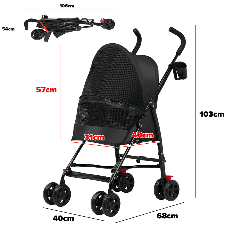 Advwin Pet Stroller Foldable 4-Wheel Black