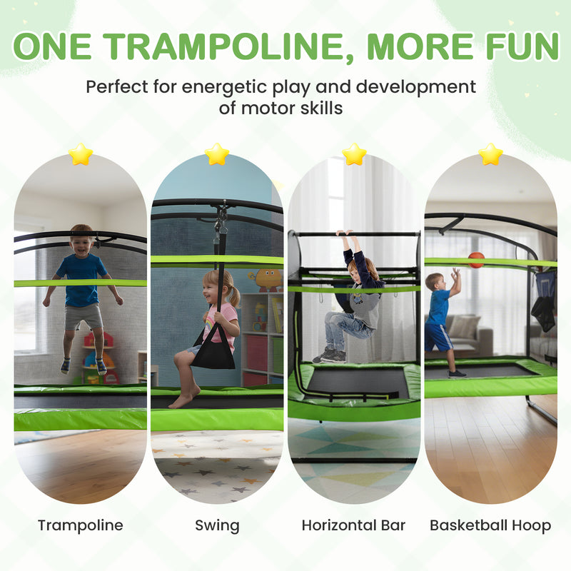 Advwin Trampoline for Kids with Basketball Hoop & Swing