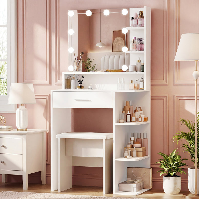 Advwin Dressing Table Set with 10 LED Bulb Mirror