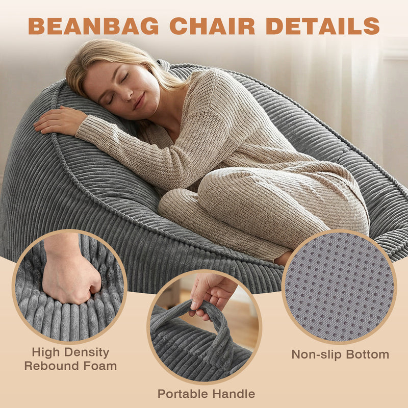 Advwin 90*92cm Corduroy Beanbag Sofa with Backrest