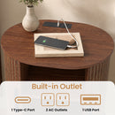 Advwin Oval Side Table w/ Fluted Sliding Doors &  Storage