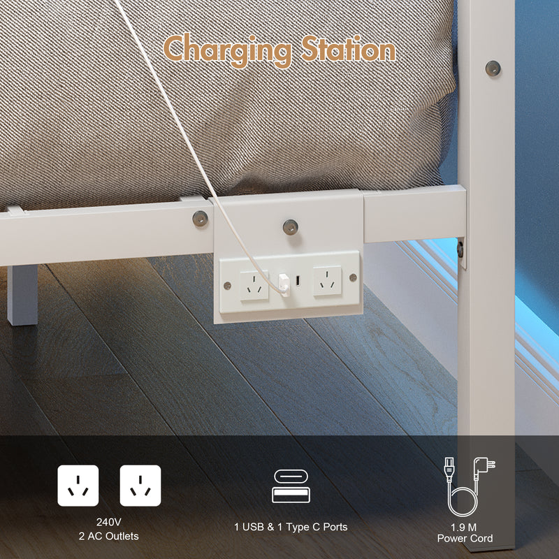 Advwin Metal Platform Bed Frame w/ Headboard White