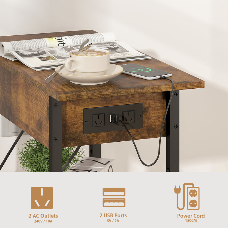 Advwin Side Table Flip Top Night Stand with Charging Station
