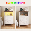Advwin Farmhouse Bedside Table w/ Charging Station & LED