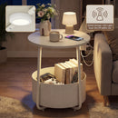 Advwin Small Round Side Table w/ Charging Station
