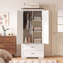 Advwin X-Barn Doors Wardrobe w/ 2 Drawers & Hanging Rail