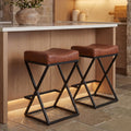 Advwin Set of 2 PU Leather Bar Stools with Footrest
