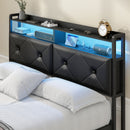 Advwin Headboard with LED Light Charging Station Black