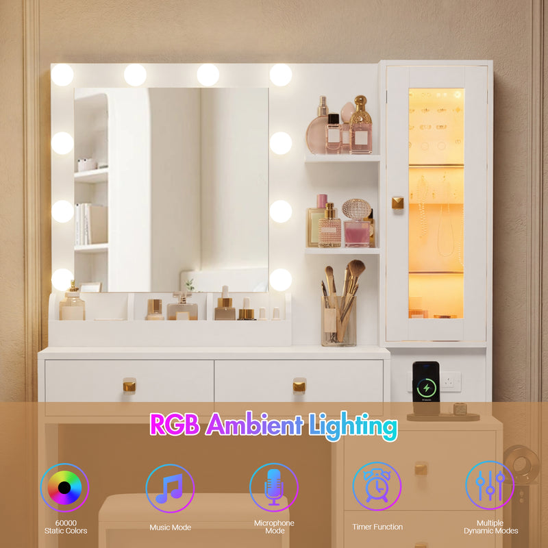 Advwin Dressing Table LED Makeup Mirror Stool Set