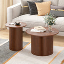 Advwin 2x Nesting Coffee Tables Fluted Walnut Round