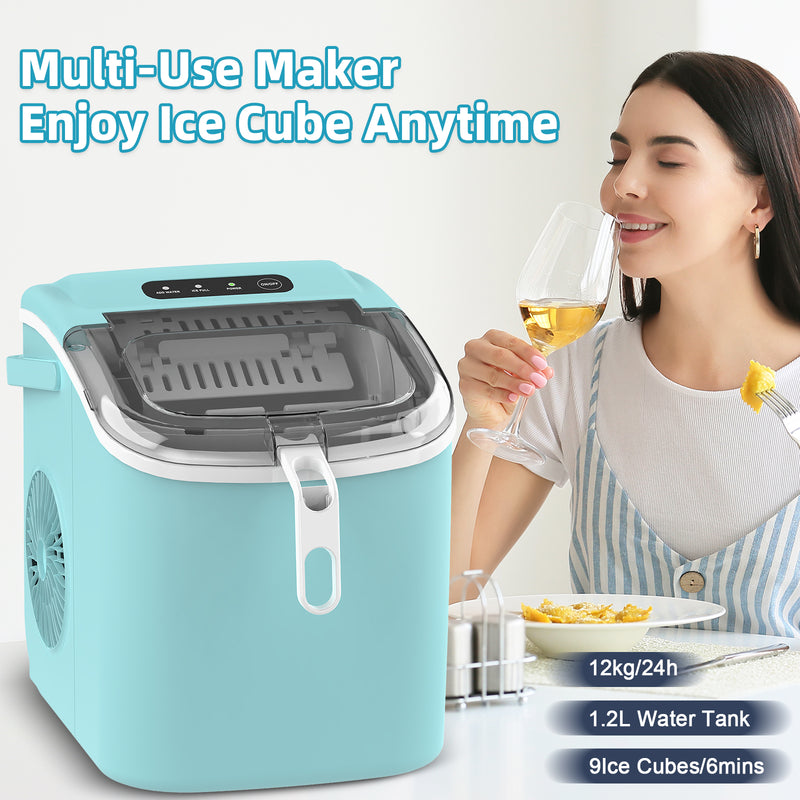 Advwin 12KG Self-Cleaning Ice Makers with Handle Green